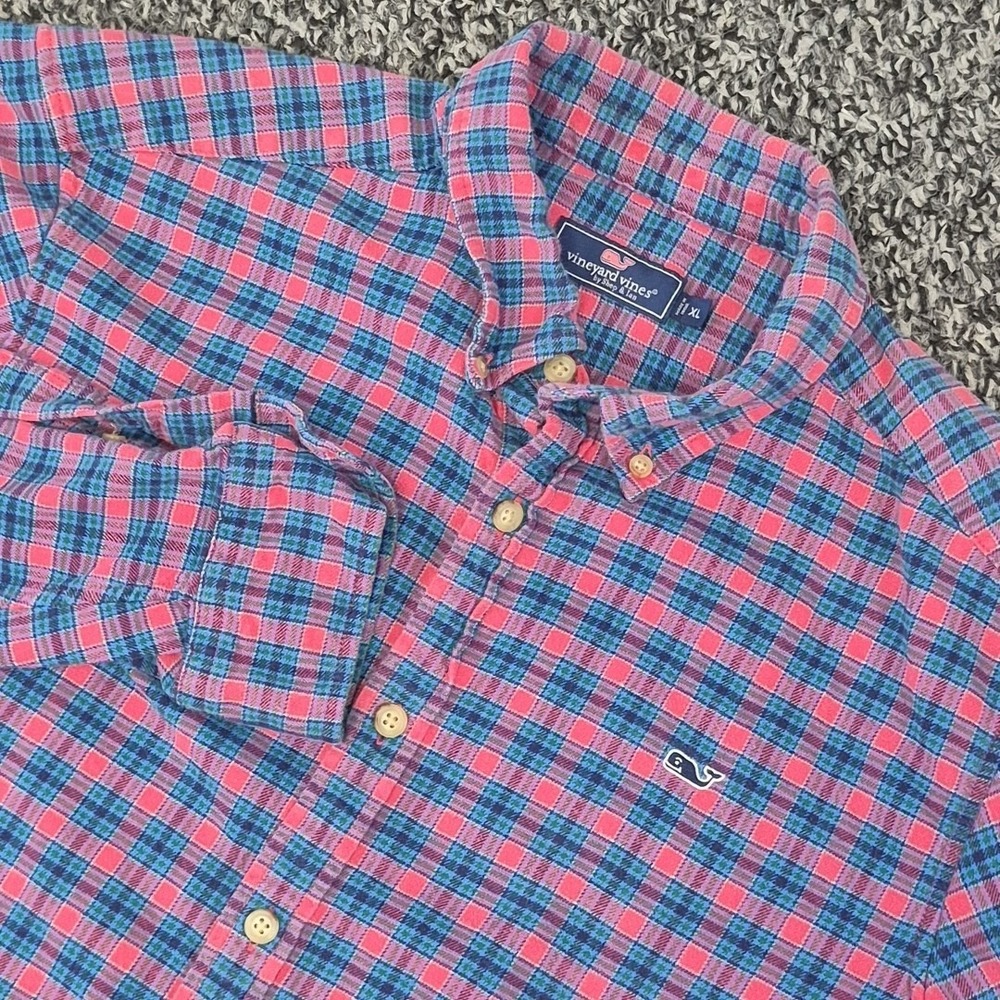 Vineyard Vines Men's Shirt Blue Plaid XL Flannel Whale Logo Button Down